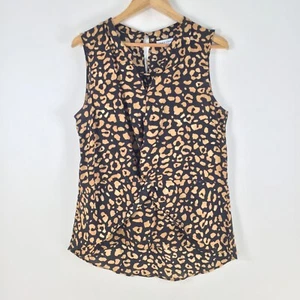 Table Eight womens blouse top size 14 black brown leopard sleeveless Vneck102392 - Picture 1 of 8