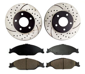 Front Drilled Brake Rotors and Ceramic Pads For 1999 - 2003 2004 Ford Mustang