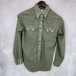 Vintage Dee Cee Western Shirt Mens Small / 36 Plaid Pearl Snap Sawtooth USA Made - Imagen 1 de 13