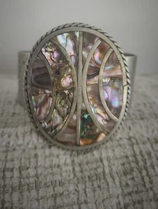 Large Vintage Silver Abalone Inlay Mexico Smoke Free Home - Picture 1 of 5