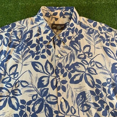 Eddie Bauer All Linen Shirt Men's XL White Blue Floral Short Sleeve Button Up - Image 1 of 4