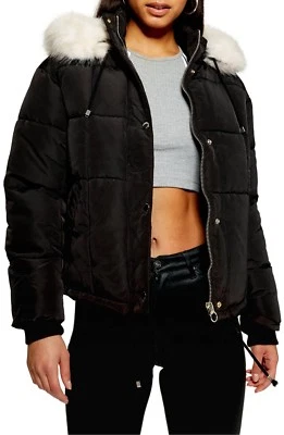 Chaqueta acolchada acolchada forrada de piel sintética NORDSTROM TOPSHOP PARKA INVIERNO NEGRA 10 EE. UU. Foto 1 de 4