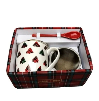 Coco+Lola Christmas 4 Piece Tea Set Christmas Tree Mug Infuser Gold Lid Spoon - Image 1 of 4