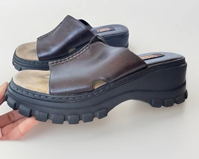 Vintage Y2K 90s Faded Glory Brown Wedge Chunky Platform Slides Sandals Size 7 - Image 1 of 4