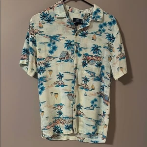 George Hawaiian Casual Palm Tree Front Pocket Tropical Button Up Shirt - S - Picture 1 of 5
