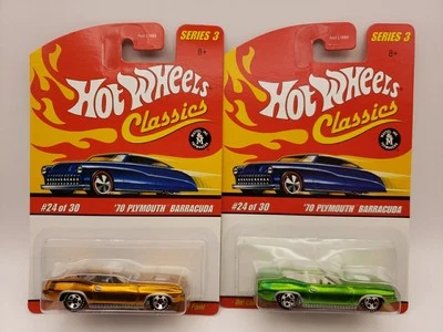Hot Wheels (2) Classics Series 3 '70 Plymouth Barracuda, verde y dorado Foto 1 de 4