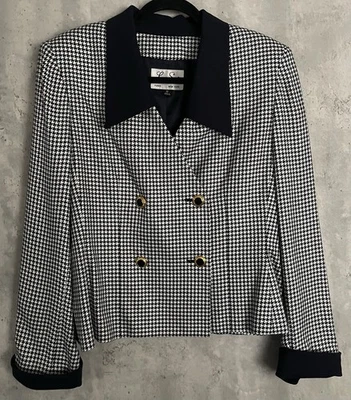 Le костюм двубортный Houndstooth полуночный синий/белый блейзер куртка Sz 12 - Изображение 1 из 4