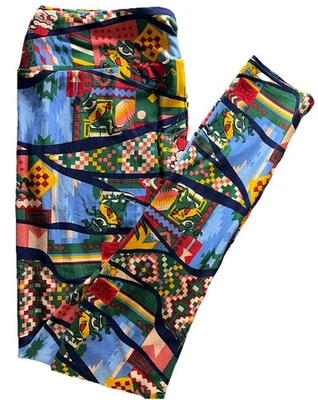 New LuLaRoe Santa Claus Skier Pixilated Aztec Patchwork Leggings Size TC (12-18) - Image 1 of 4