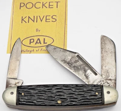 Cuchillo de ganado grande vintage de los años 40 a 50 PAL CUTLERY asas negras con asas Foto 1 de 4