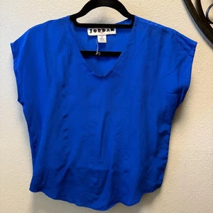 Blusa De Colección Jordan Para Mujer 100% Seda Azul Minimalista Años 90 Elegante Dolman Top Talla 9/10 - Imagen 1 de 8