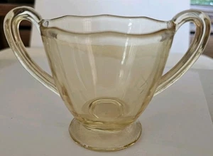 Fostoria Fairfield Glass Topaz Yellow Footed Open Sugar Bowl Double Handle - Picture 1 of 4