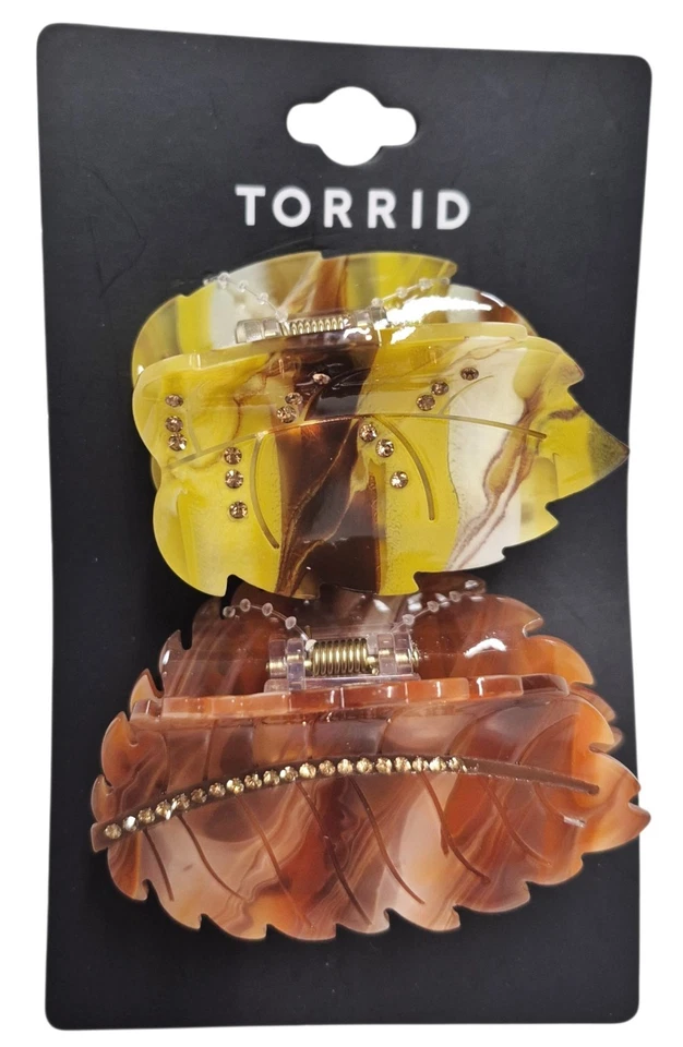 Juego de 2 garras de pelo hojas de otoño adornadas tórridas naranja amarillo multicolor nuevo Foto 1 de 4