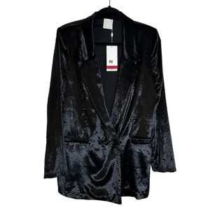 Q2 Velvet Double Breasted BlazerJacket Size M Black Made in Italy Cocktail Party - Picture 1 of 9