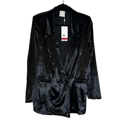 Q2 Velvet Double Breasted BlazerJacket Size M Black Made in Italy Cocktail Party - Image 1 of 4