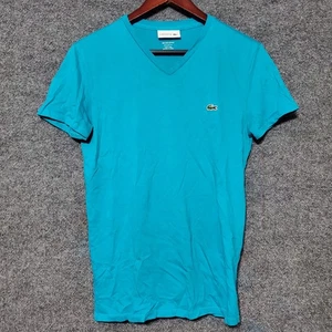 Lacoste Mens Lightweight Pima Cotton V Neck T-Shirt Blue Short Sleeve Size Small - Picture 1 of 10
