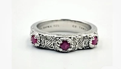 Judith Ripka 925 Sterling Silver 3 Stone Ruby Stacking Ring Size 7 - Image 1 of 4