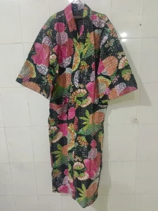 Indian Handmade Kantha Kimono Robe Quilt Boho Jacket Coat Cotton Bath Robe - Picture 1 of 4