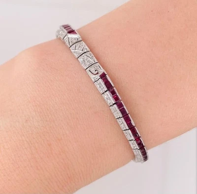 Ruby and Diamond Bracelet, 14kt White Gold, Art Deco style 101-609 - Image 1 of 4