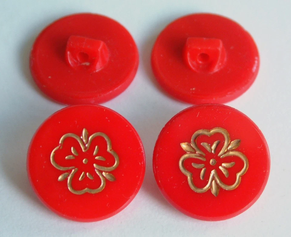VTG STOCK * gold engraved Flower / Shamrock glass BUTTONS* NAVY OR RED sold by 4 - Image 1 of 1