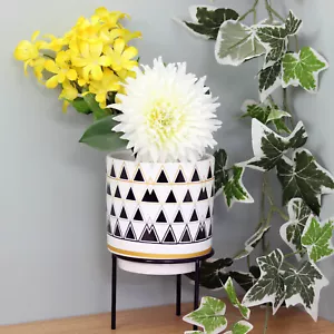 Planter w/ Iron Stand 20cm Indoor Ceramic Pot Aztec Geometric Plant Flower Decor - Picture 1 of 3