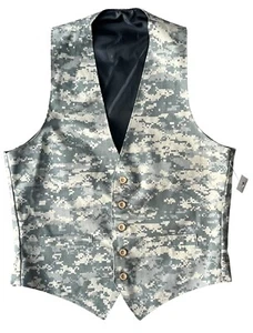 Dress Vest Mens M Pixelated Camo Print 5 Button Real Pockets NWT Prom Wedding - Picture 1 of 6