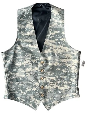 Dress Vest Mens M Pixelated Camo Print 5 Button Real Pockets NWT Prom Wedding - Image 1 of 4