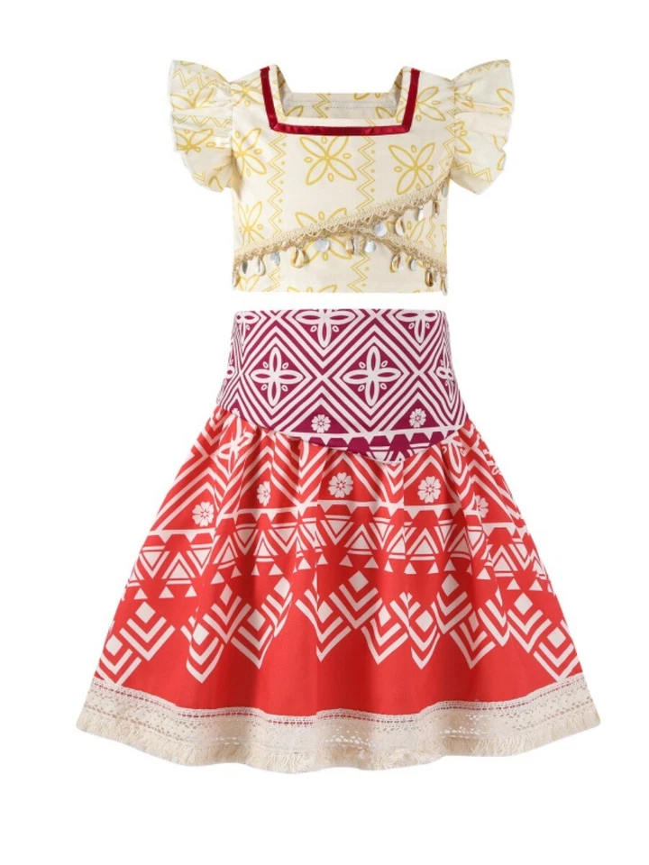Niños Película Moana 2 Juegos con disfraces Moana Vestido Disfraz Niñas Falda Top Regalo Foto 1 de 4