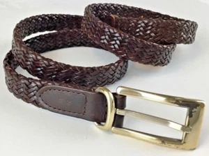 Cintura in vera pelle tessuta marrone taglia 38"" x 0,75"" Chevron tessuto top pelle di mucca a grana - Foto 1 di 6