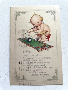 Cute 1923 Kewpie Writing Christmas Letter Postcard - Picture 1 of 2