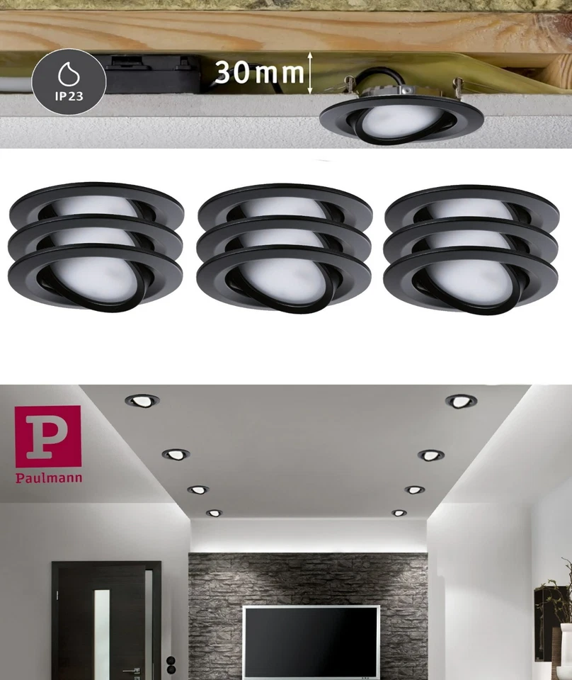 Paulmann LED Einbauleuchte Nova rund 3x6 5w Warmweiß Schwarzschwenkbar