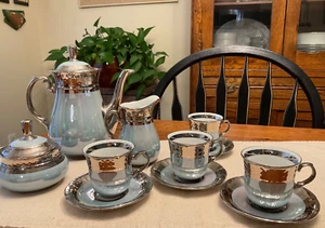 VTG Lusterware Tea Set in Seafoam Green and Silver - Picture 1 of 13