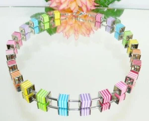 Collana Catena Cubo Resina Pastello Multicolore Verde Giallo Blu 098x - Foto 1 di 8