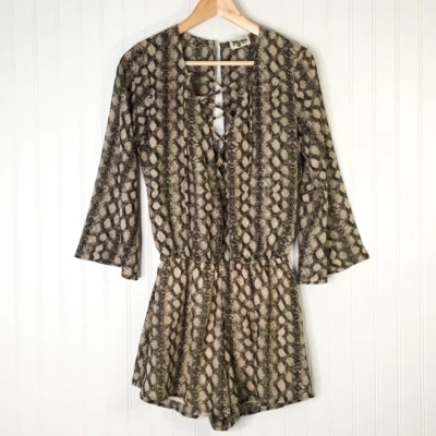 Mameluco Show Me Your Mumu para mujer marrón negro estampado de serpiente ojo de cerradura espalda con cordones S Foto 1 de 4