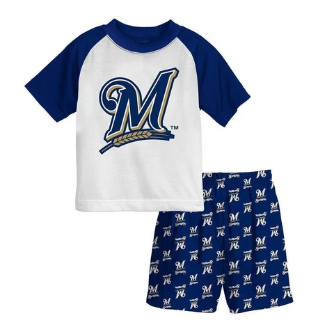 New Licensed Milwaukee Brewers Boys Pajama Set Shirt Shorts Size XLarge (8) _S51 Cover