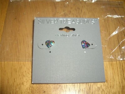 NOVO Mini Brincos de Coração Tesouros de Prata Perfurados Joias Multicoloridas  - Imagem 1 de 3