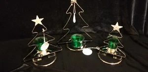 Juego de 3 soportes de tealita niquelados en acero con forma de árbol de Navidad - Imagen 1 de 3