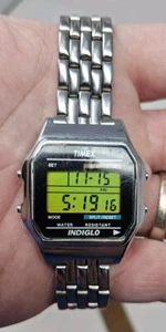 Men's TIMEX Digital LCD Silver Tone Indiglo Watch Tested WORKS  - Picture 1 of 9