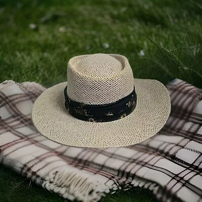 Summer Club AUSTRALIA Straw FEDORA Hat HEADBAND Size S/M Sun Protection Cancer  - Image 1 of 4