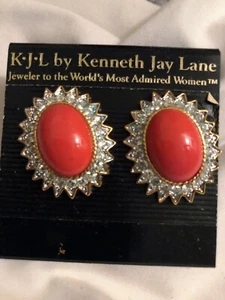 Seltene Kenneth Jay Lane Ohrringe Koralle Gold Klar Vintage! - Bild 1 von 3