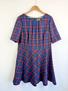 Boden Moon Tweed Dress Womens Size 20R Navy Plaid Check Tartan Shift Lined Wool - Picture 1 of 7