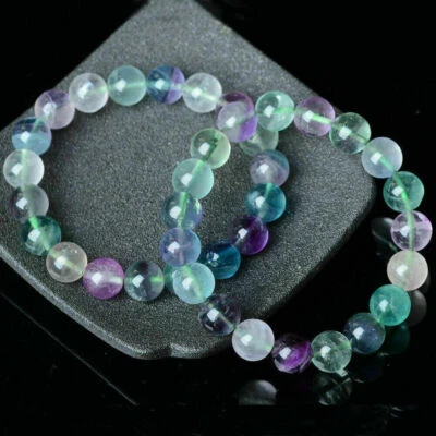 Pulsera de cuentas de piedras preciosas de fluorita multicolor 100 % naturales 4/6/8/10/12 mm 7,5" AAA Foto 1 de 4
