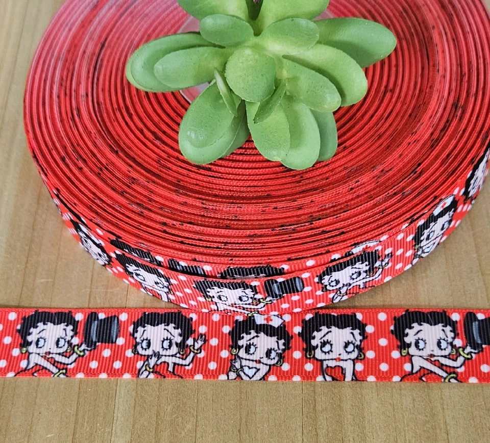 7/8" (1 YD) Betty Boop Grosgrain Ribbon Cartoon Character Craft Ribbon - Image 1 of 1