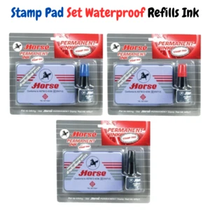 Stamp Pad Set Waterproof Refills Ink Permanent Dries Quick HORSE Black Red Blue - Picture 1 of 13