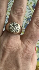 Nice Heavy 12.39g  Vintage 10K Gold Men's Diamond .9-1.1 Ct Cluster Ring Size 9
