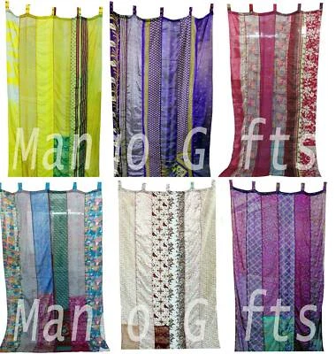 Indian Old Silk Sari Curtain Door Drape Window Decor Silk Saree Curtain Lot 6 Pc - Image 1 of 4