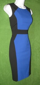 Calvin Klein Black Blue Colorblock Panel Stretch Sheath Work Social Dress 6 $134 - Picture 1 of 7