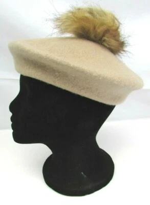 Nine West Womens Tan 100% Wool Beret Cap Hat w/ Pom Pom NEW One Size - Image 1 of 4