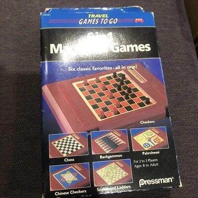 New Pressman Travel Game To Go 6 In 1 Magnetic Games Chess Parcheesi Checkers   - Image 1 of 4
