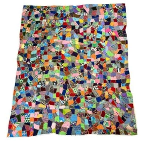 Vintage Patchwork Quilt - Multicolor Design handmade 80s - Picture 1 of 5