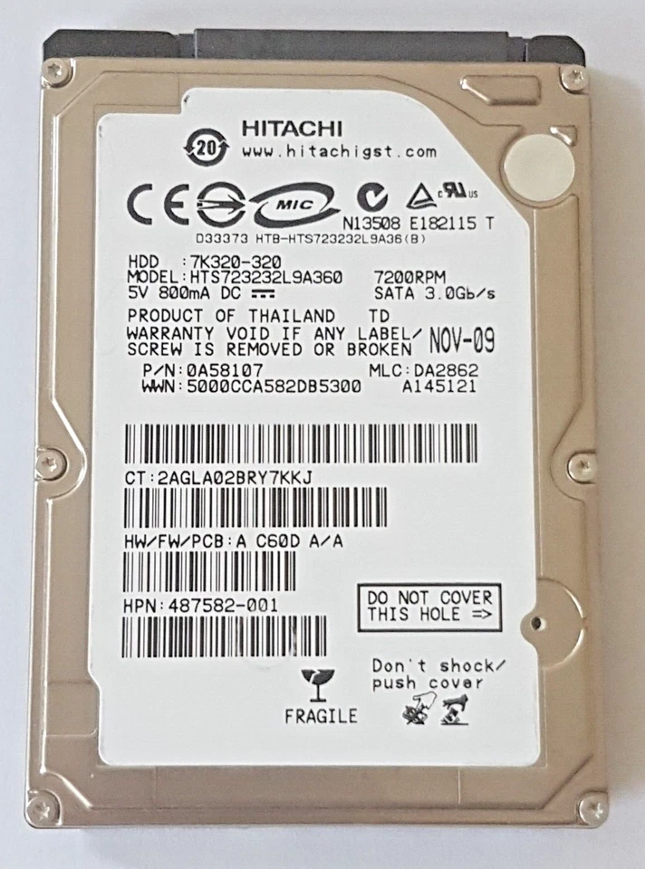 320 GB SATA Hitachi HTS723232L9A360 7200RPM 16MB HDD 2.5" Internal Hard Drive - Image 1 of 1